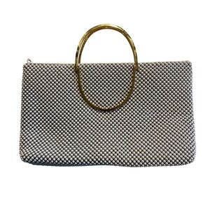 Vtg Emp Orr White Beaded Metal Mesh Evening Bag Gold Flip Handles Shoulder Strap